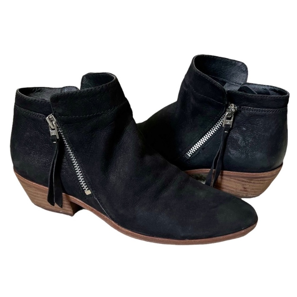 SAM EDELMAN PACKER Black Nubuck Burnished Leather Ankle Boots Booties Bl… - Picture 2 of 16